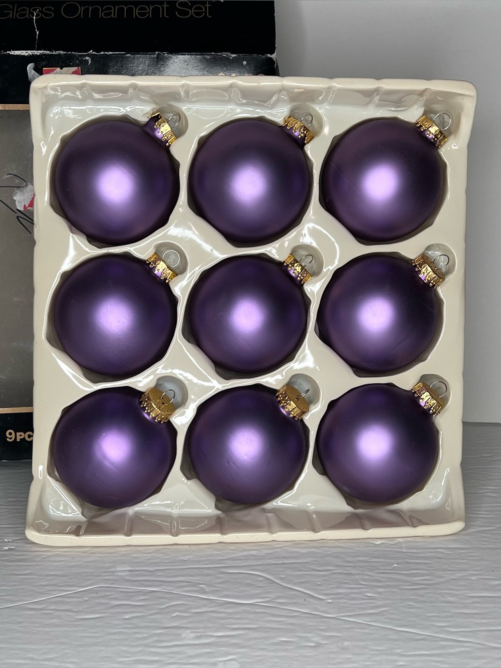 VTG Garden Ridge 2 5/8" Glass Christmas Ornaments Satin Purple Lavender 9 pcs